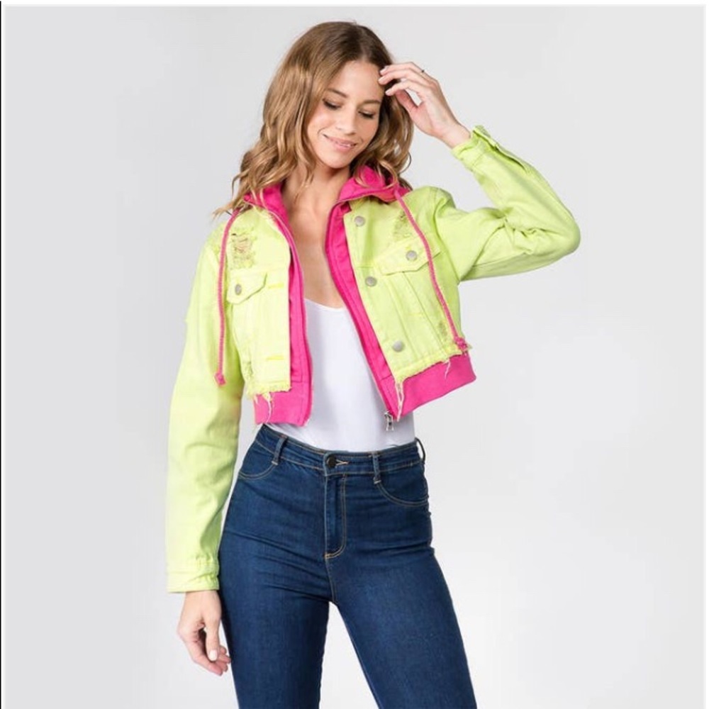 Hooded Yellow Denim Cropped Jacket